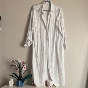 White Button-Down Long Shirt Dress